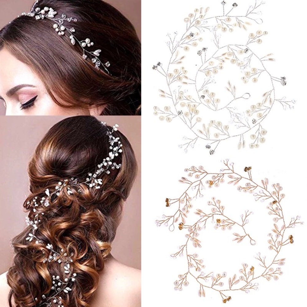 Bridal Hair Accessory, Gold with Pearls and Faux Diamonds, Wedding